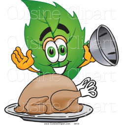 Cuisine Clipart of a Green Leaf Mascot Cartoon Character Serving a ...