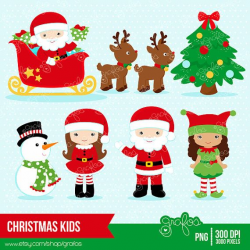 CHRISTMAS KIDS Digital Clipart, Christmas Clipart, Santa Claus ...