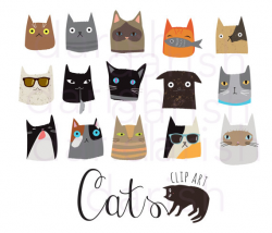 Cute Cat Clip Art, Cat Clipart, Digital Cat PNG, Animal clipart, Cat ...