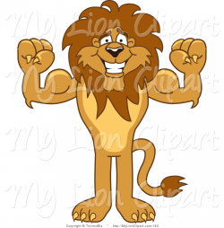 Clipart of a Lion Character Mascot Flexing His Arm Muscles by ...