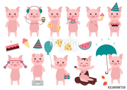 Cute vector pigs clipart. 11 different pigs in different ...