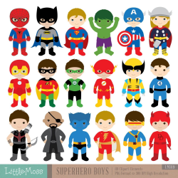 18 Boys Superhero Costumes Clipart, Superheroes Clipart ...