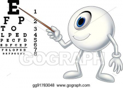 Vector Clipart - Cartoon eye ball optician pointing to snellen chart ...