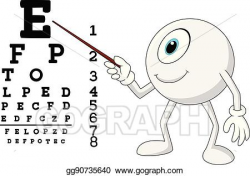 Vector Clipart - Cartoon eye ball optician pointing to snellen chart ...