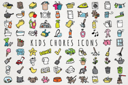 Kids Chores Icons Set - daily tasks, organizer clipart, chore chart ...