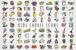 Kids Chores Icons Set - daily tasks, organizer clipart ...