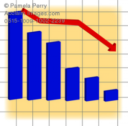 Clip Art Image of a Bar Chart With an Arrow Showing Down Trend