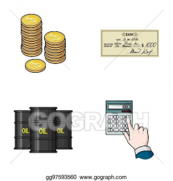 Drawings - A stack of coins, a bank check, a calculator, black gold ...