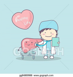 Vector Clipart - Cute cartoon doctor check liver. Vector ...