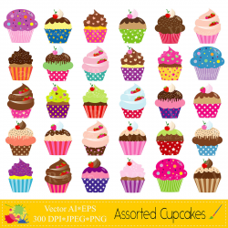 Assorted Cupcakes Clip Art Cute Birthday Colorful Cupcakes