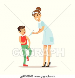 Vector Clipart - Kid on medical check-up with female pediatrician ...