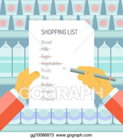 Vector Illustration - Shopping list in supermarket flat illustration ...
