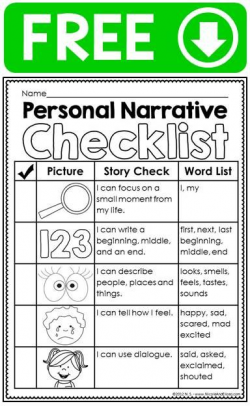 FREE personal narrative ideas chart, writing checklist, graphic ...