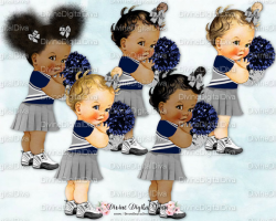 Cheerleader Gray & Blue Uniform Pom Poms | Vintage Baby Girl Cheer ...