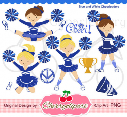 Blue & White Cheerleader Digital Clipart Set for Personal and