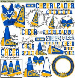 Cheerleading Blue Gold clip art party favors invites, invitations ...