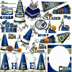 Cheerleading Blue Gold clip art party favors invites ...