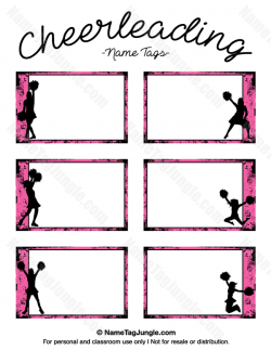 Free printable cheerleading name tags. Each name tag features a pink ...