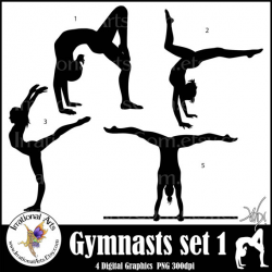 Female Gymnasts Silhouettes 2 sets, 8 png graphics - gymnastics ...