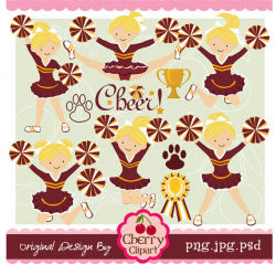 Maroon gold and white cheerleaders digital clipart set for