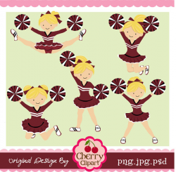 Maroon Black and White Cheerleader Digital Clipart Set for