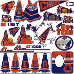 Cheerleading Blue Orange clip art party favors invites ...