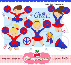 Red & Blue Cheerleader Digital Clipart Set for Personal and