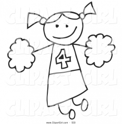 Clip Art of a Happy Stick Figure Cheerleader Girl Holding Pom Poms ...