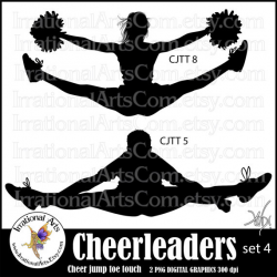 Cheerleader Jump Toe Touch Silhouettes set 4 - 2 png digital ...