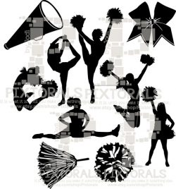 10 Cheerleading Silhouettes. Line Art, EPS file, Vector, jpeg, png ...