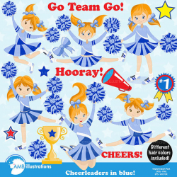 Cheerleaders clipart Blue Cheerleaders by AMBillustrations on Etsy ...