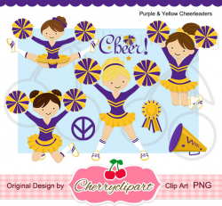 Purple & Yellow Cheerleaders Digital Clipart Set for