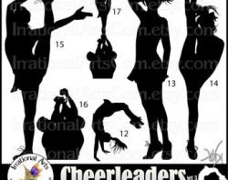 Cheerleader Jump Toe Touch Silhouettes set 4 2 png digital