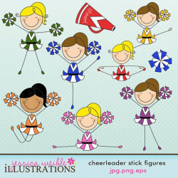 Cheerleader Stick Figures Cute Digital Clipart - Commercial Use OK ...