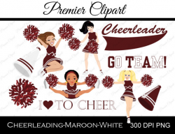 Cheerleading Maroon & White Digital Clipart