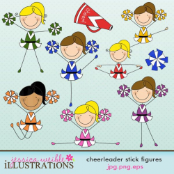This cute cheerleader stick figure clipart set comes with 9 graphics ...