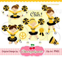 Black and Gold Cheerleader Digital Clipart Set for Personal