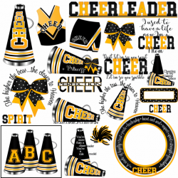 Gold Black Cheerleading clipart make your own party favors ...