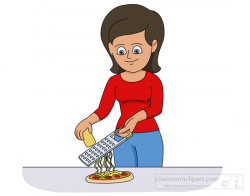 Kitchen Clipart- lady-grating-cheese-on-pizza - Classroom Clipart