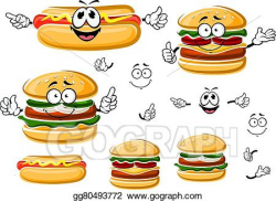 Vector Stock - Happy hamburger, hot dog and cheeseburger . Stock ...