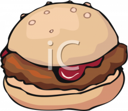 Clip Art Picture of a Hamburger with Ketchup Oozing Out of the Bun ...