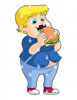 Overweight Boy Eating Hamburger Cartoon Vector Clipart