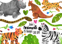 Watercolor Safari Animals Clipart - Wild Animals Download - Instant ...