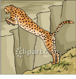 Cheetah Jumping Over a Canyon - Royalty Free Clipart Picture