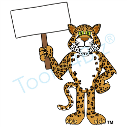 Leopard Mascot Holding Sign Clip Art Graphic