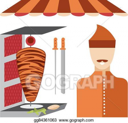 EPS Illustration - Flat design doner kebab elements and chef. Vector ...