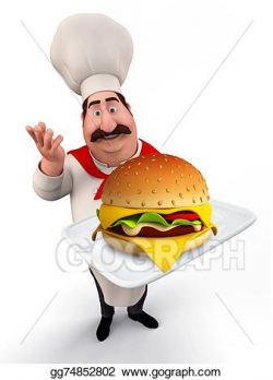 Stock Illustration - Young chef with burger . Clipart Illustrations ...