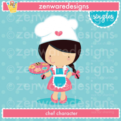 Black Haired Chef Girl Clipart from ZenwareDesigns on Etsy Studio