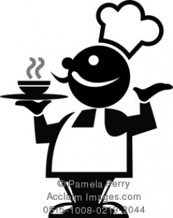 Clip Art Image of a Chef Icon Holding a Tray With a Bowl of Steaming ...