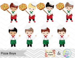 Digital Pizza Boy Clip Art, Little Boy Chef Clip Art, Kid Pizza ...